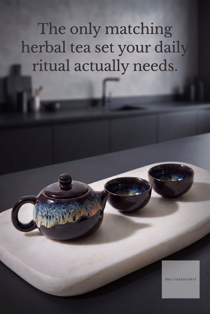Teapot Set - 1 Pot & Two Cups Black Glaze