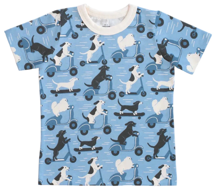 Tee Shirt SS - Dogs on Scooters Blue