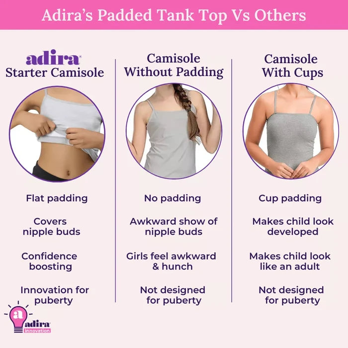 Teen Camisole | Flat Padded | Prevents Show Of Nipple Buds | Pack Of 5 - Adira