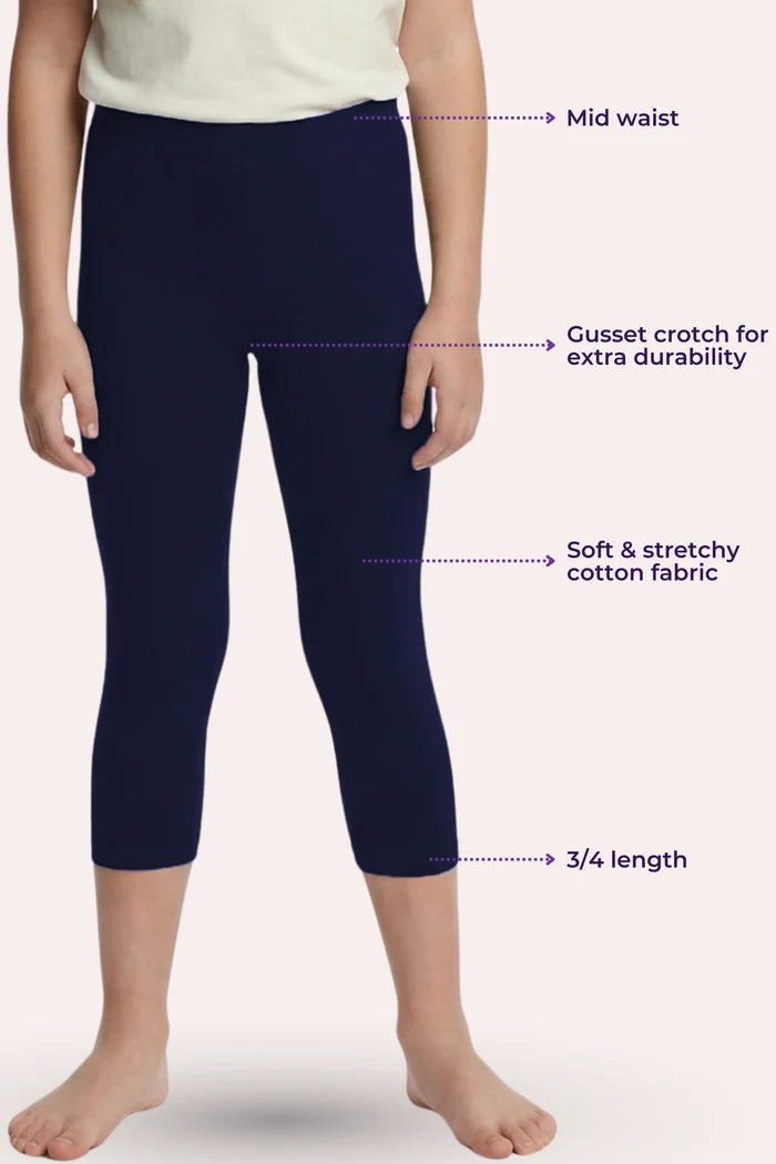Navy blue Cropped  leggings For Teen girls