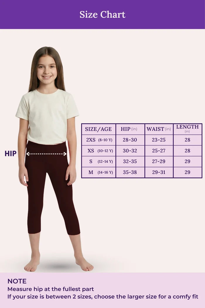 Brown Colour Cropped Leggings For Teen Girls