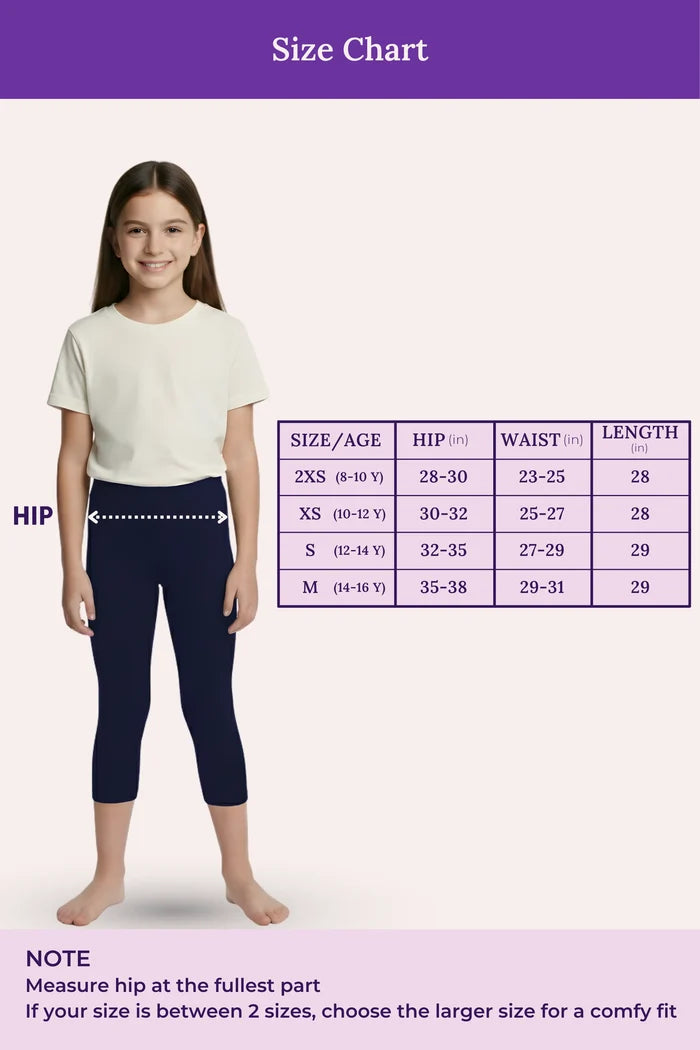 Size chart for teen wearing leggings -color- Navy blue