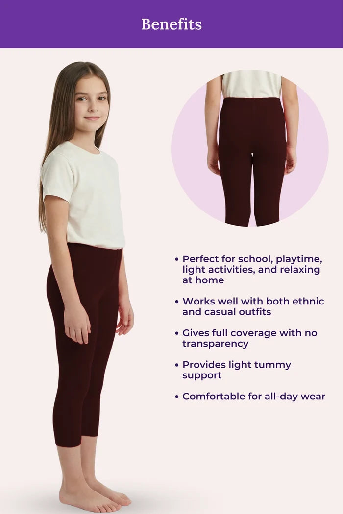 teen girls wearing cropped Leggings colour-brown