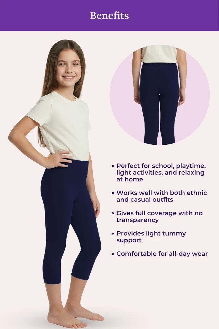 Cropped leggings for teen girls -feaature image -Navy ble