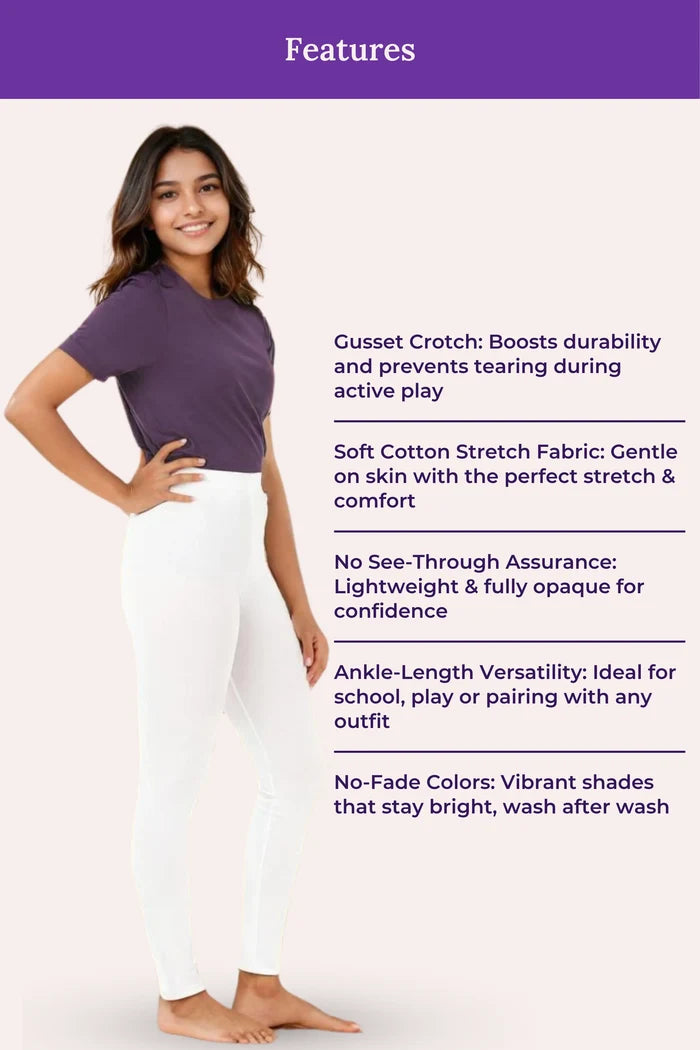 Teen wearing white leggings and with their features