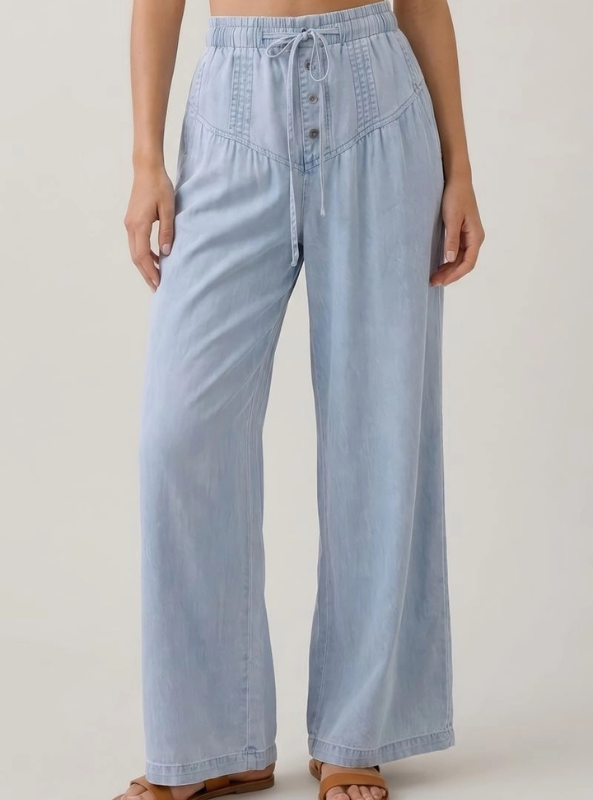 Tencel-Pleated Wide Leg Pants