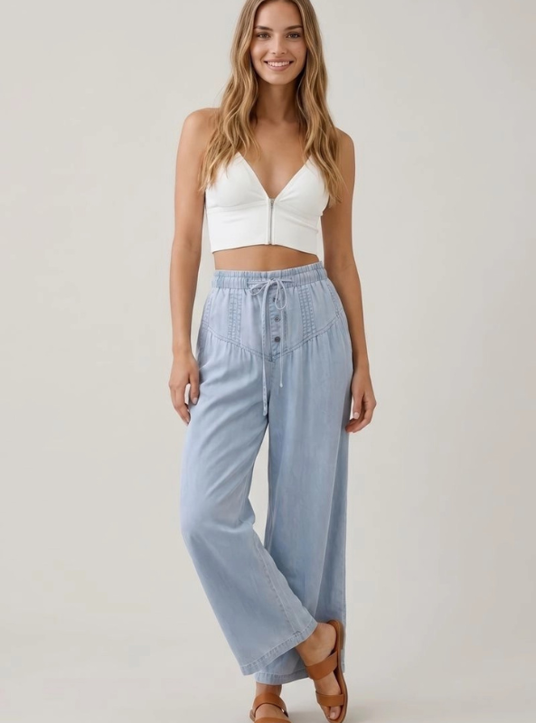 Tencel-Pleated Wide Leg Pants