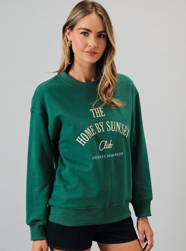 "The Home By Sunset Club" Sweatshirt- Hunter Green