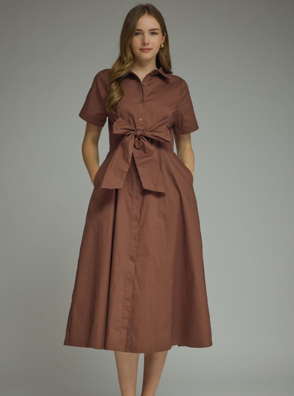 The Sloane Shirt Dress- Brown