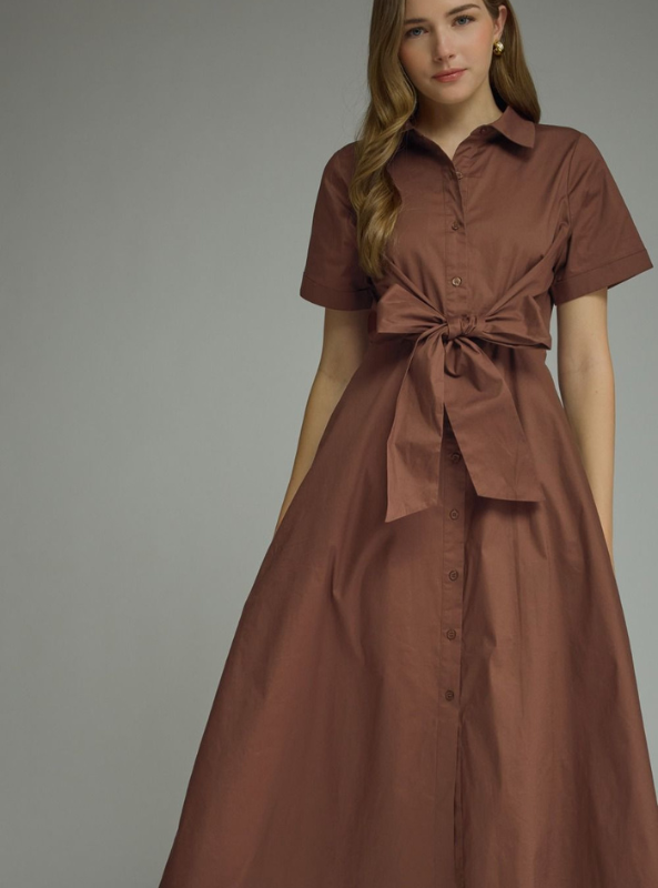 The Sloane Shirt Dress- Brown