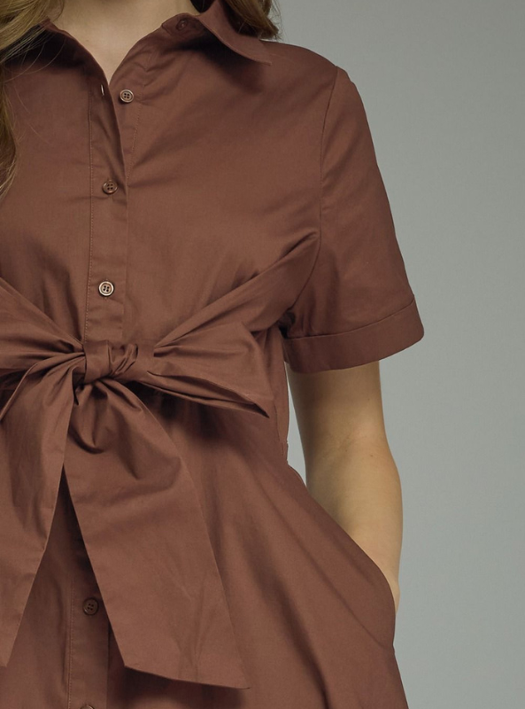 The Sloane Shirt Dress- Brown