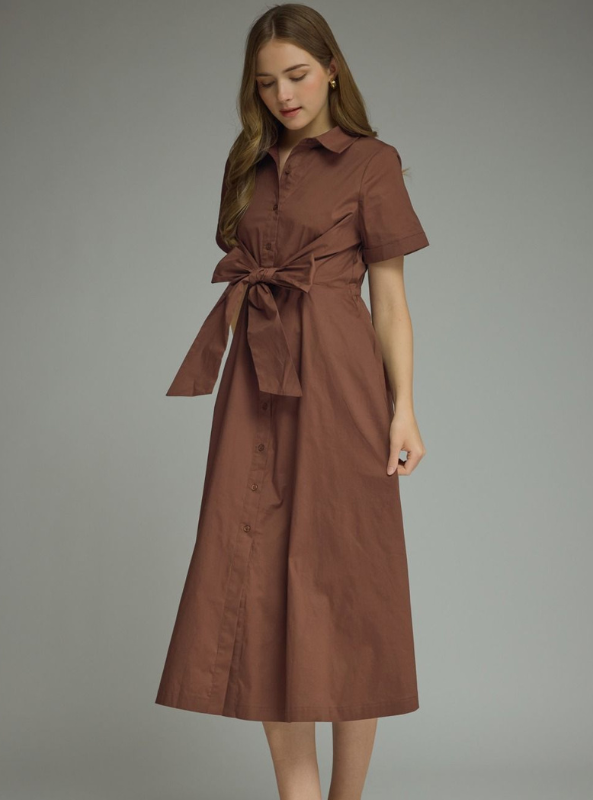 The Sloane Shirt Dress- Brown