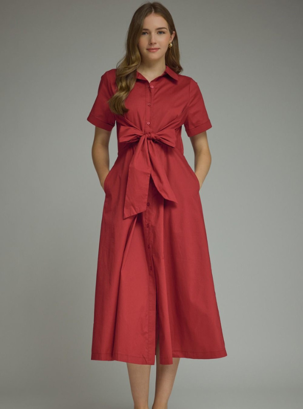 The Sloane Shirt Dress- Burgundy