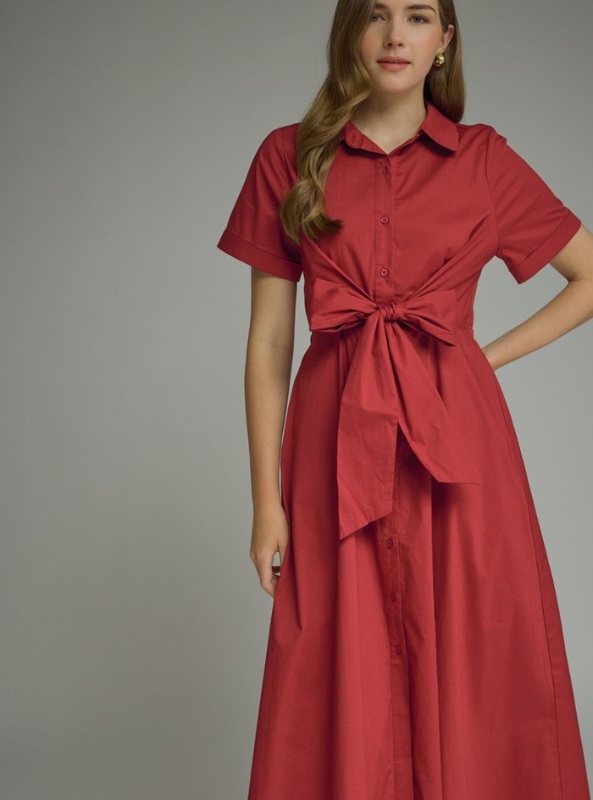 The Sloane Shirt Dress- Burgundy
