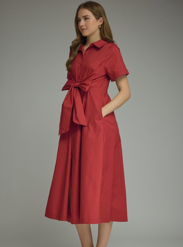 The Sloane Shirt Dress- Burgundy
