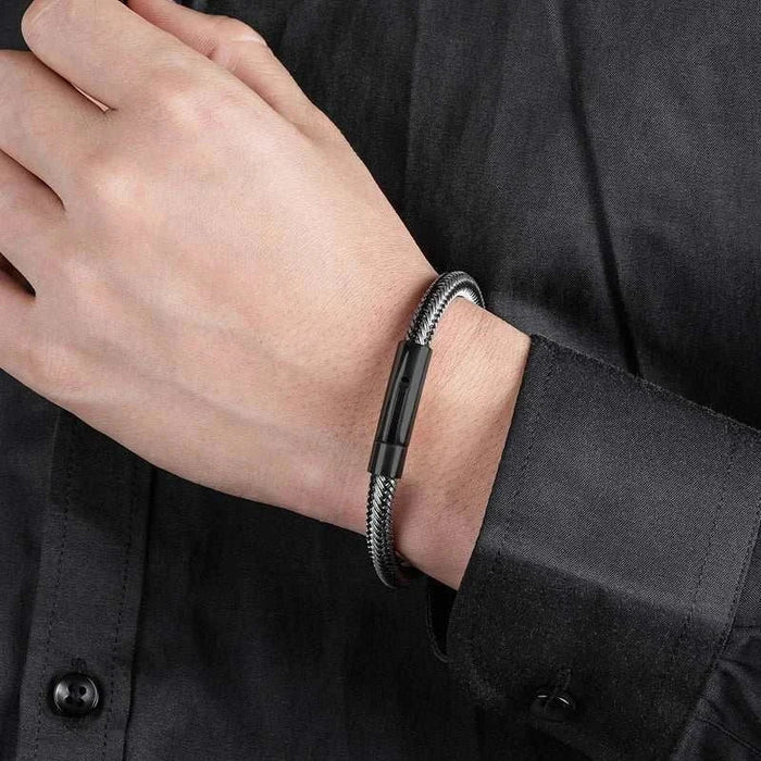 Thin wire stainless steel bracelet - AntoniosClothing - Black