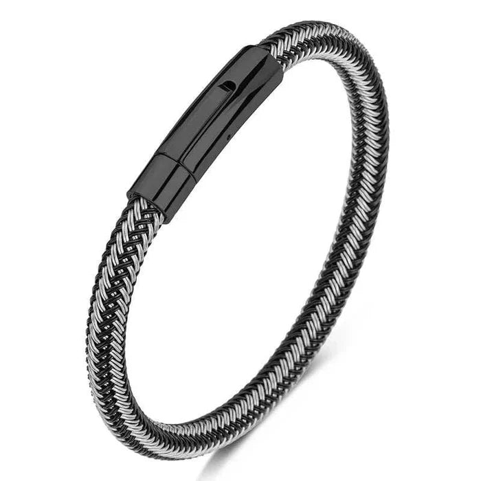 Thin wire stainless steel bracelet - AntoniosClothing - Black Design 1