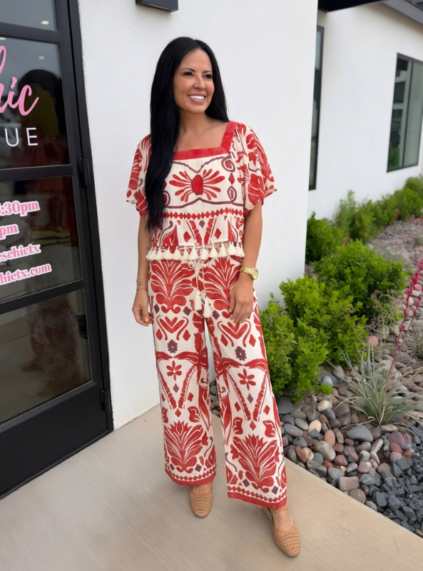 Tropical Print Square Neck Top