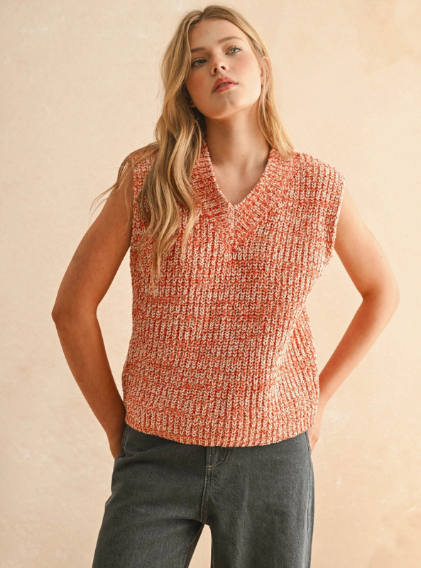 Two Tone Chenille Vest- Orange & White