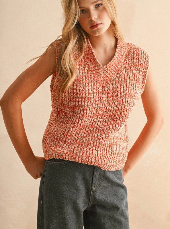 Two Tone Chenille Vest- Orange & White