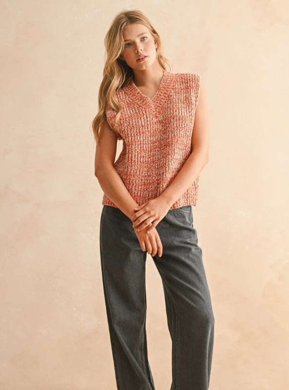 Two Tone Chenille Vest- Orange & White