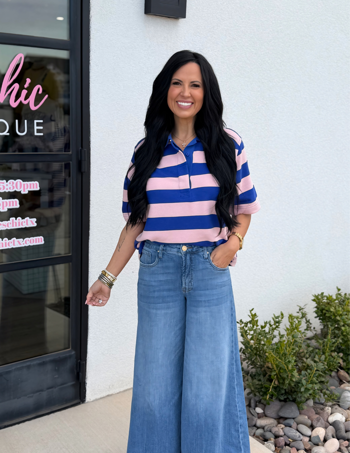 Varsity Pink & Blue Stripe Top