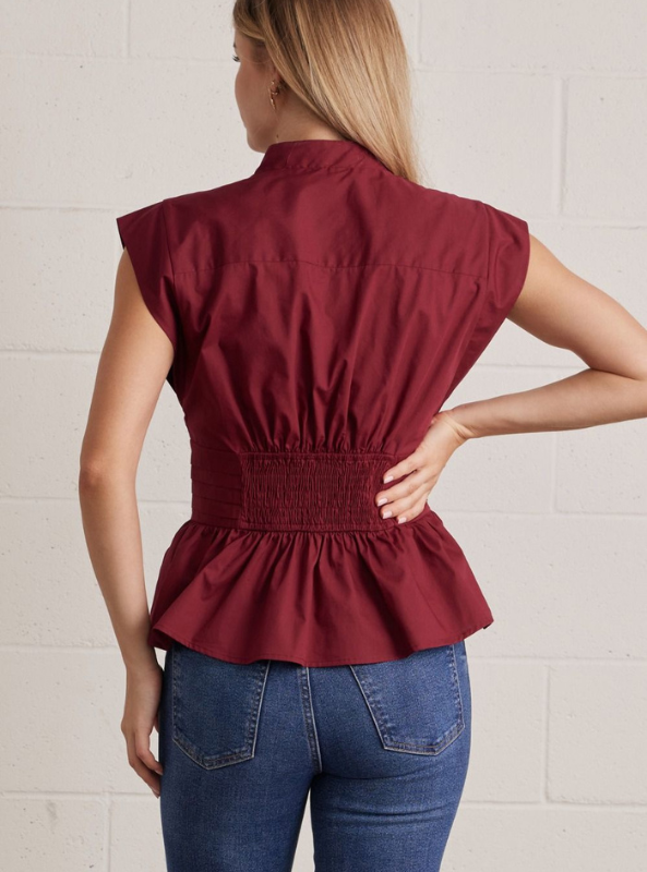 Vienne Peplum Top- Burgundy