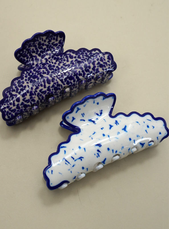 Vintage Porcelain Style Half Moon Hair Claw Clips