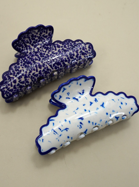 Vintage Porcelain Style Half Moon Hair Claw Clips