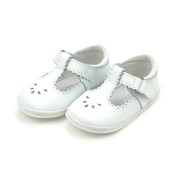White Dottie Scalloped T-Strap Mary Jane