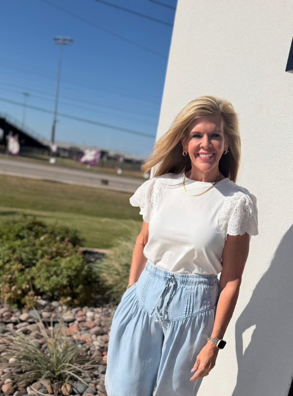 White Eyelet Short Sleeve Top