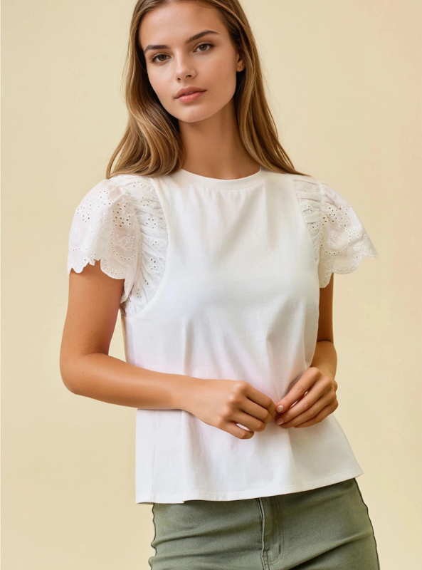 White Eyelet Short Sleeve Top