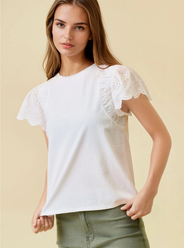 White Eyelet Short Sleeve Top