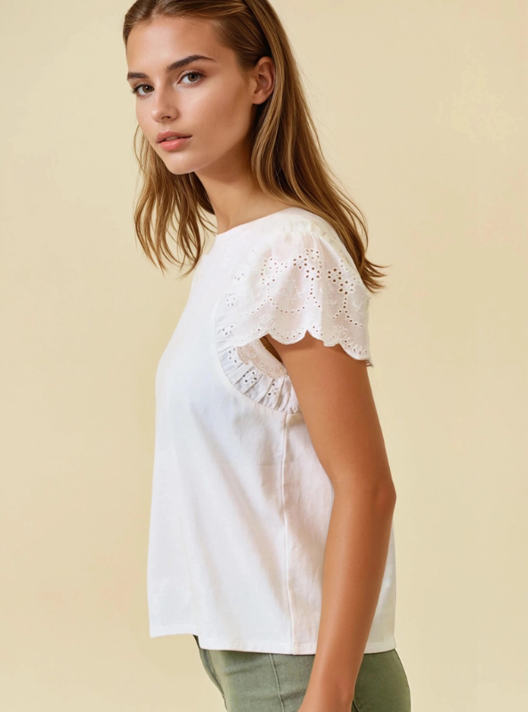 White Eyelet Short Sleeve Top