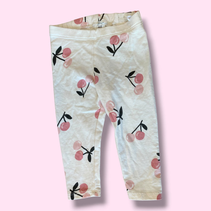White H&M cherry leggings, 9-12m
