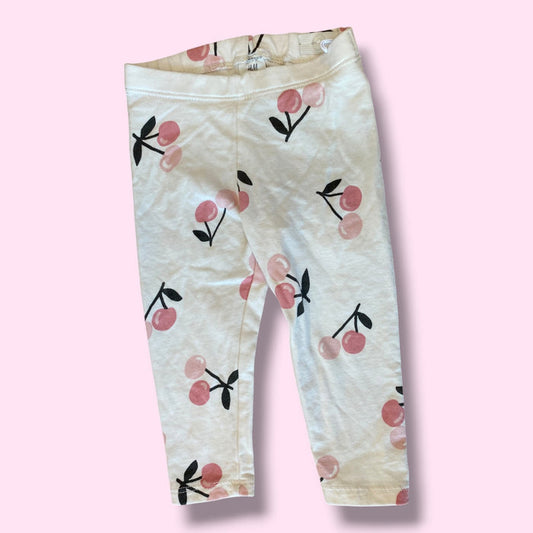 White H&M cherry leggings, 9-12m