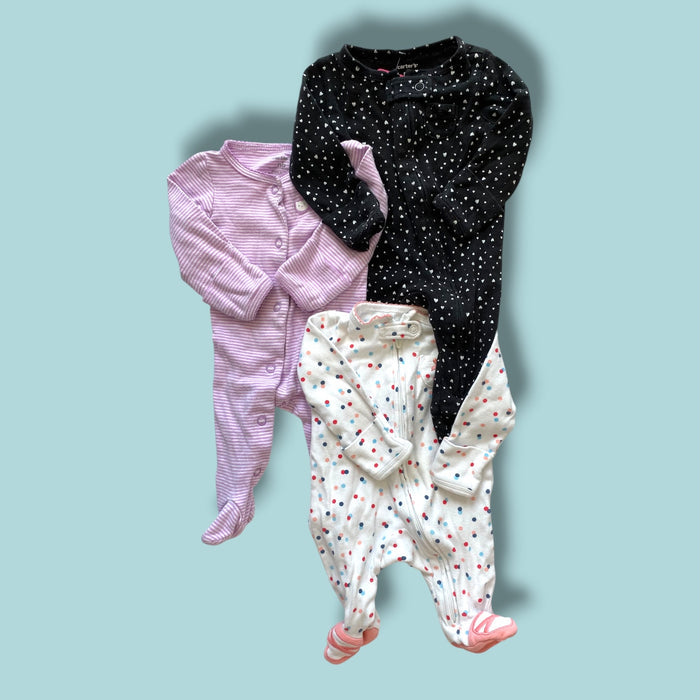 White/Black Carters set of 3 sleepers, newborn