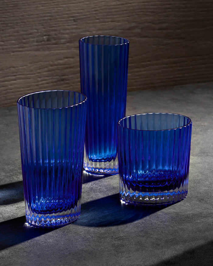 Wine Glasses NASTRI Set of 6  Blue 10 oz, H 3.3"