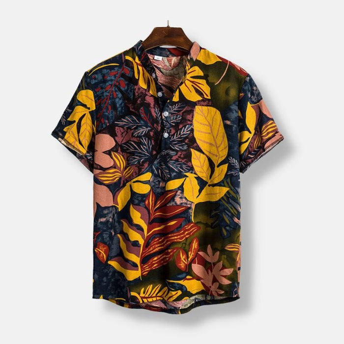 Yellow Hawaiian Floral Print Short Sleeve Shirt - AntoniosClothing - Yellow