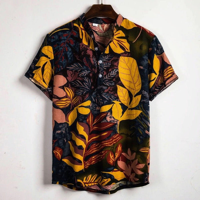 Yellow Hawaiian Floral Print Short Sleeve Shirt - AntoniosClothing - Yellow