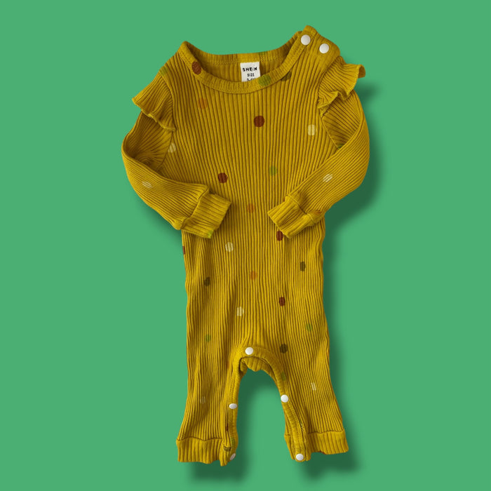 yellow shien romper, 3-6m